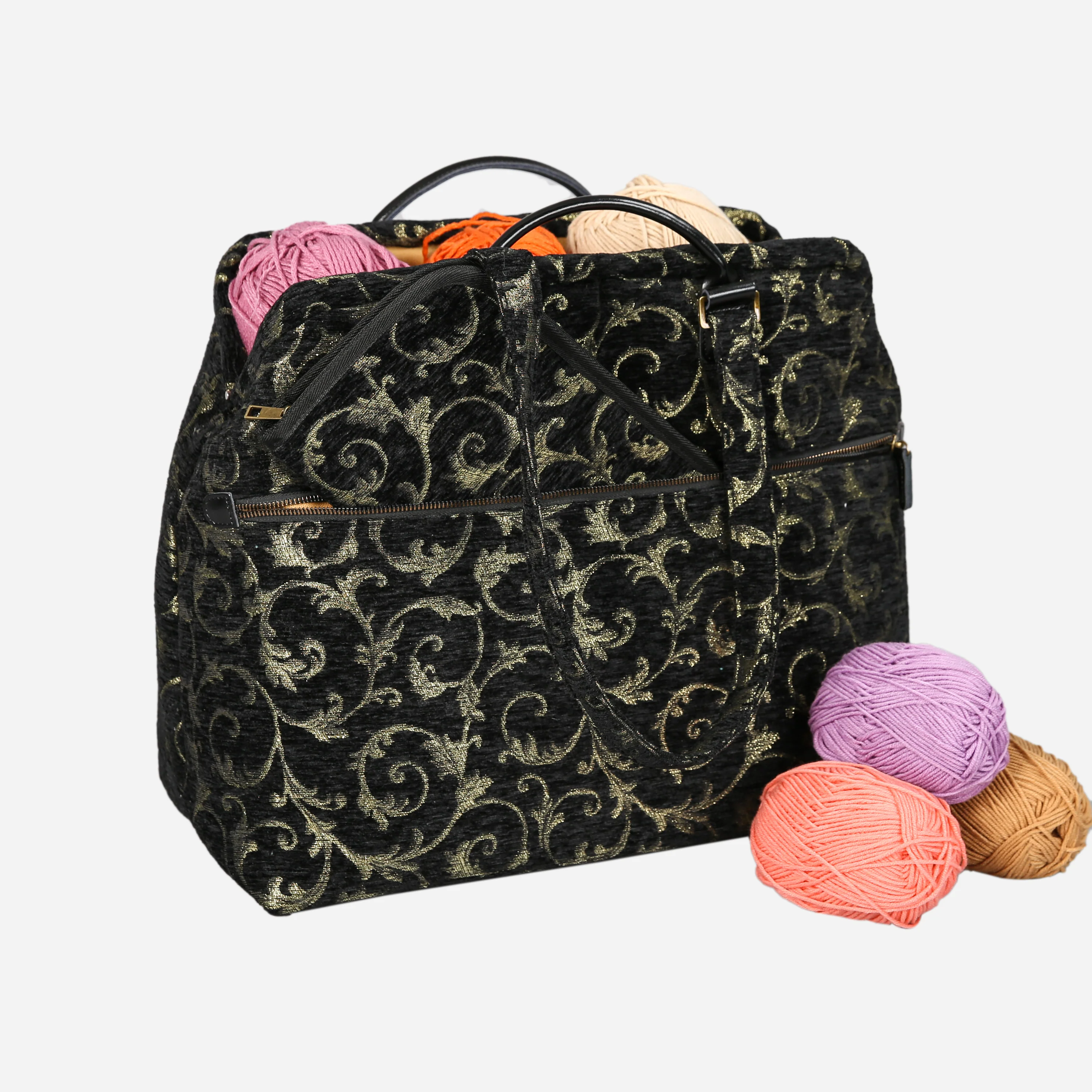Vintage Scroll Black Knitting Project Bag - Image 4