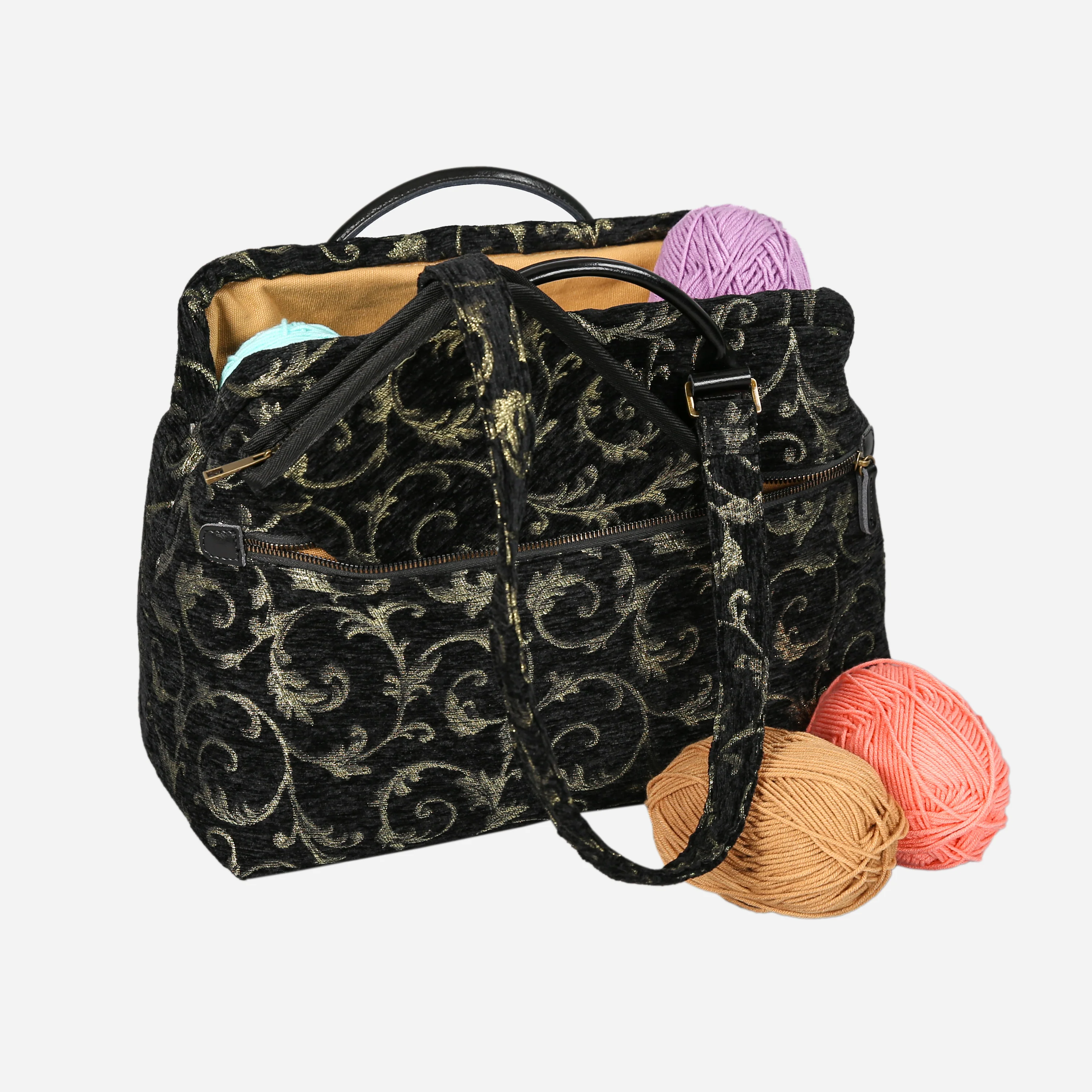 Vintage Scroll Black Knitting Project Bag - Image 6