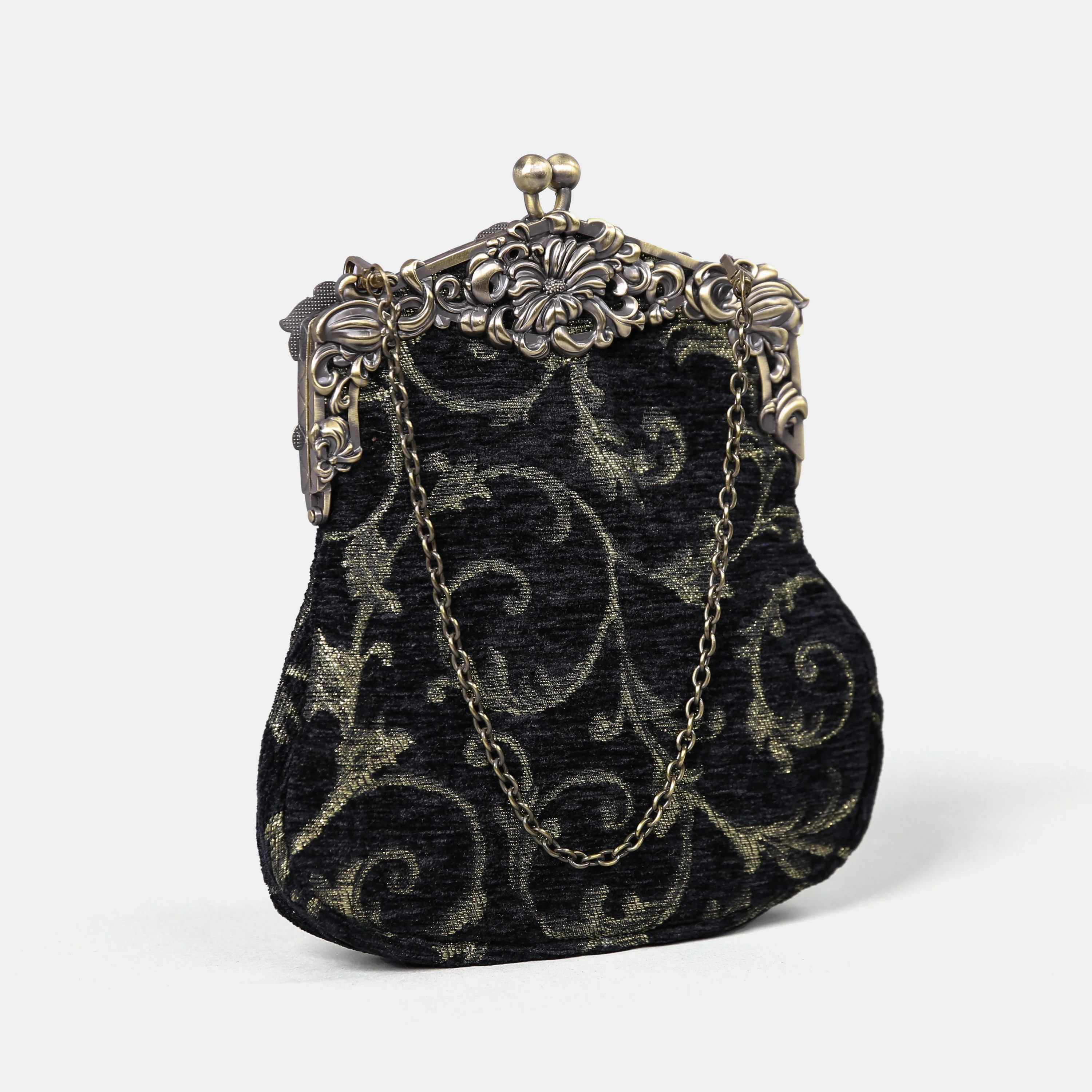 Vintage Scroll Black Chatelaine Purse Large