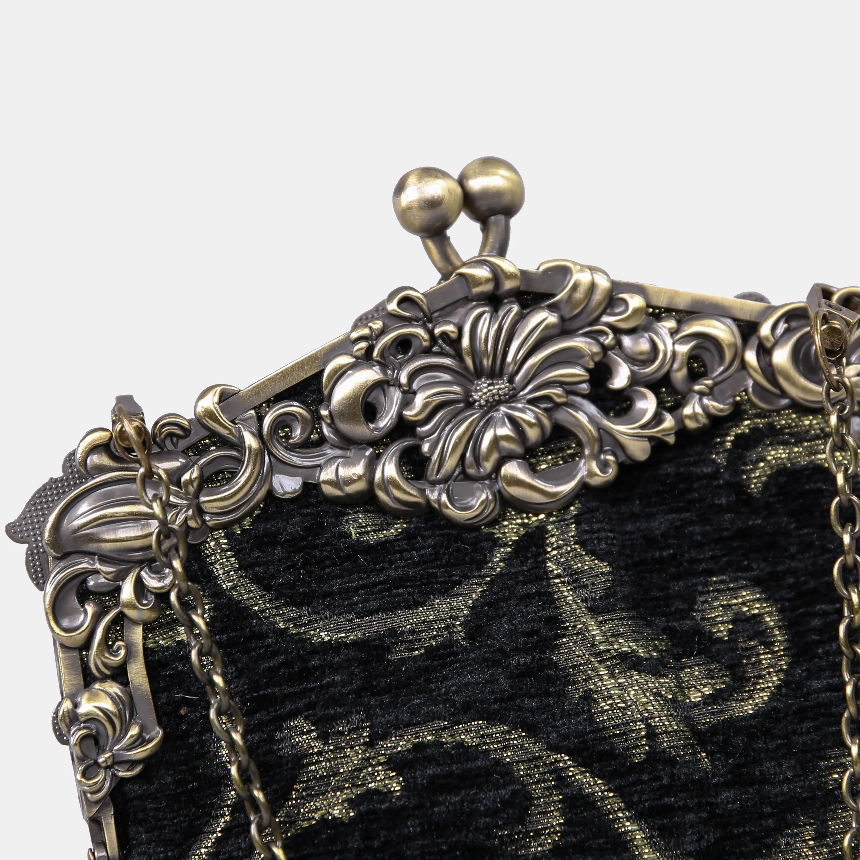 Vintage Scroll Black Chatelaine Purse Large - Image 6