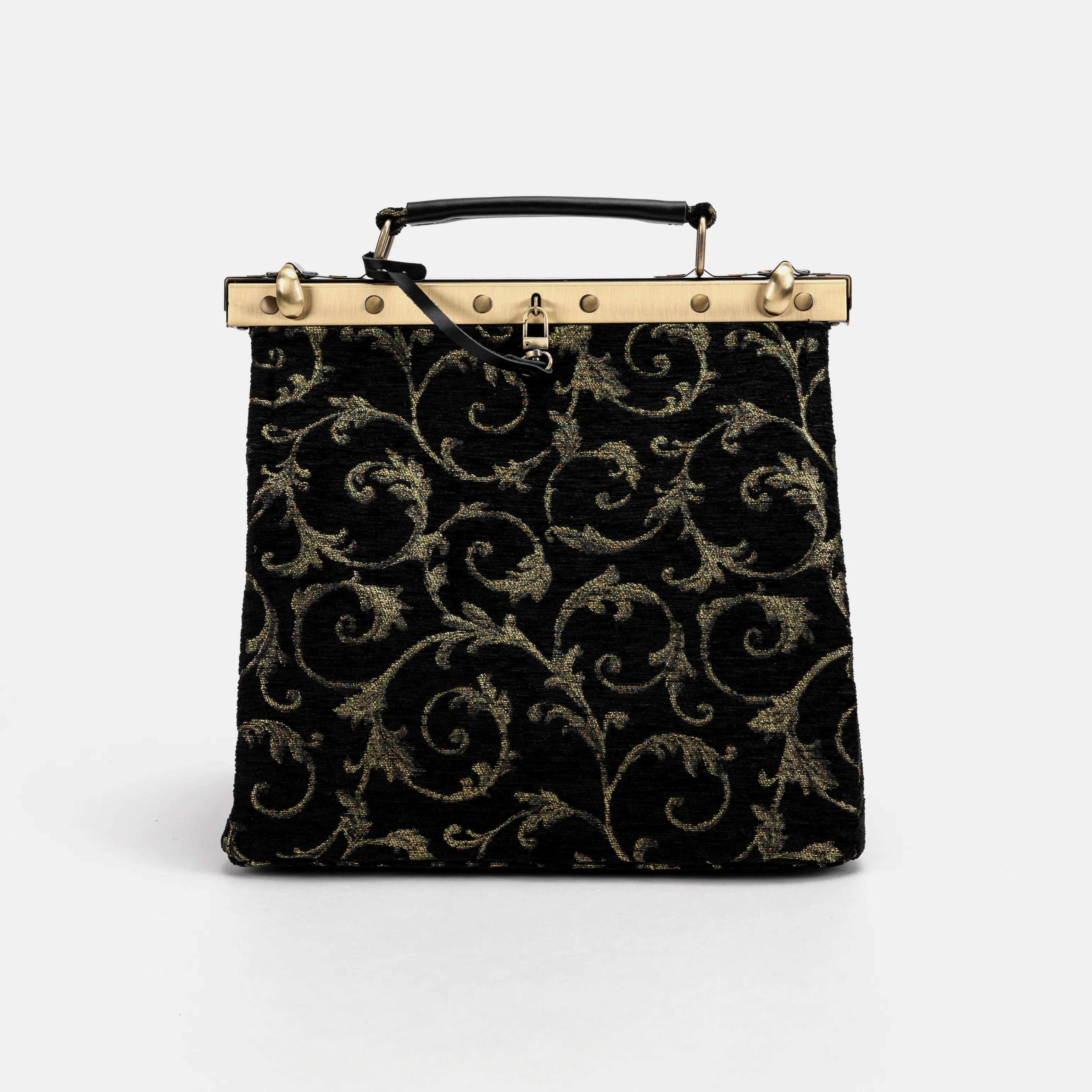 Vintage Scroll Black Green Cecile Carpet Purse Gladstone Bag