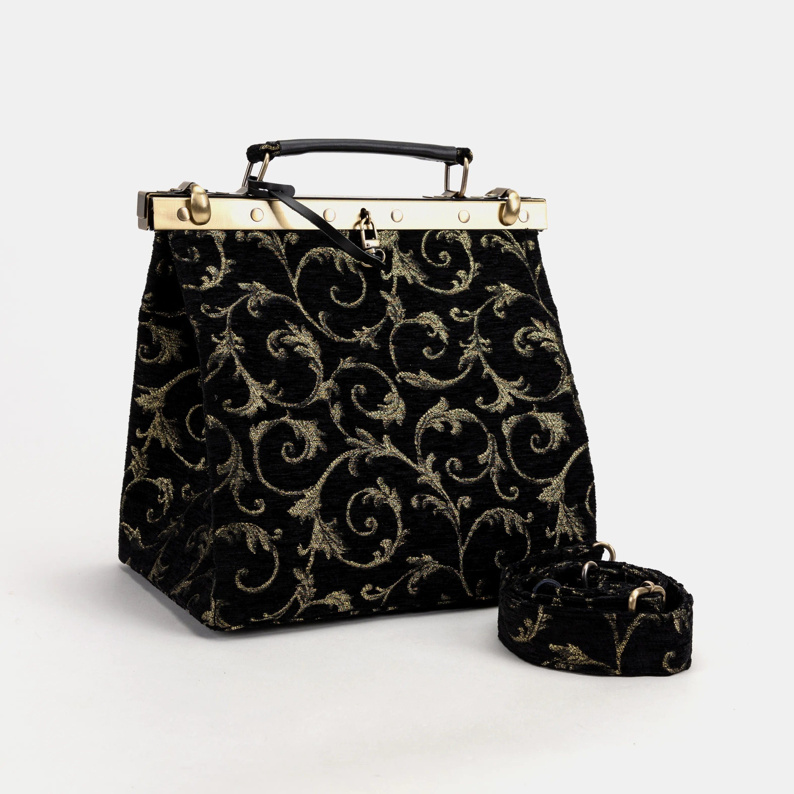 Vintage Scroll Black Green Cecile Carpet Purse Gladstone Bag - Image 5
