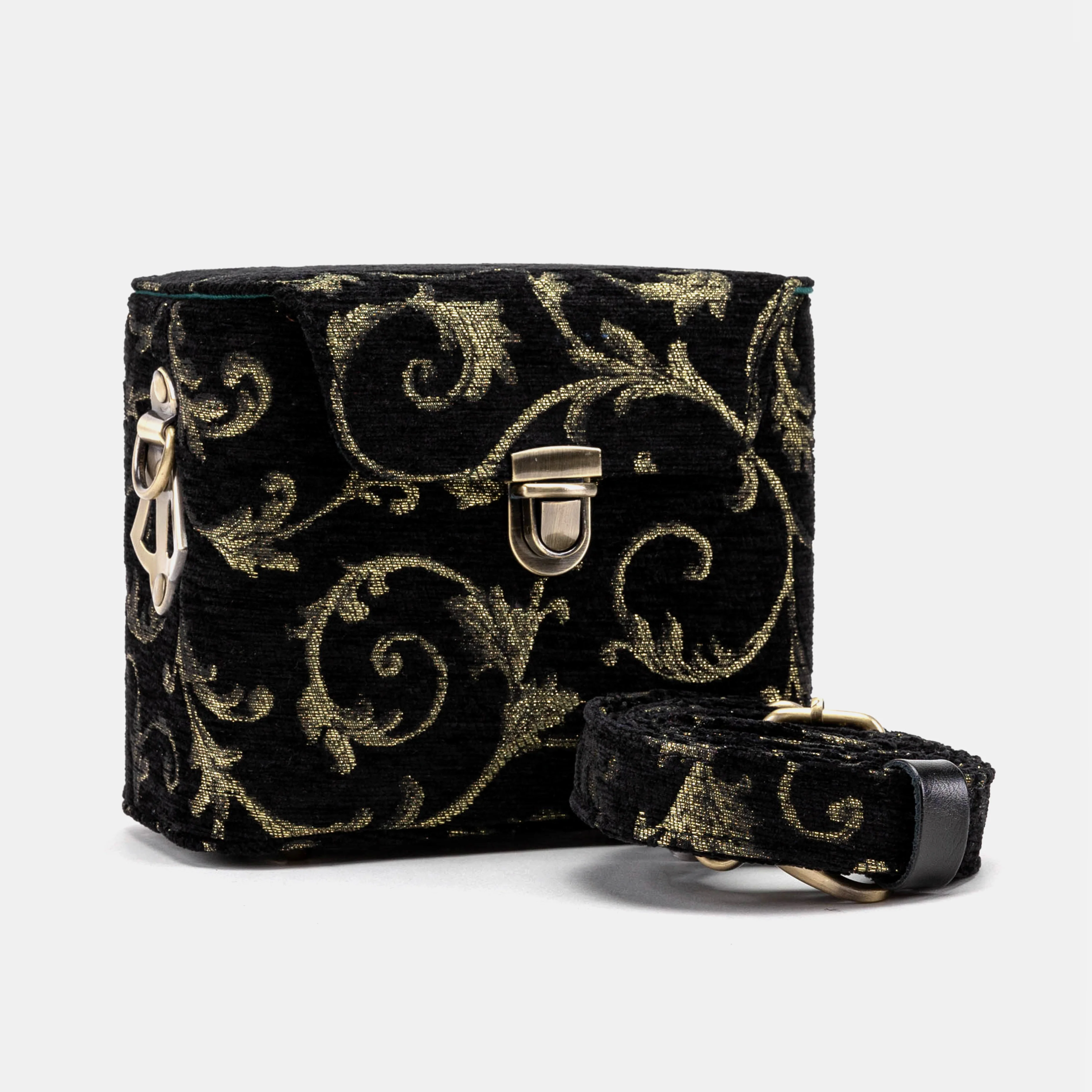 Vintage Scroll Black Green Emma Small Train Case Crossbody - Image 2