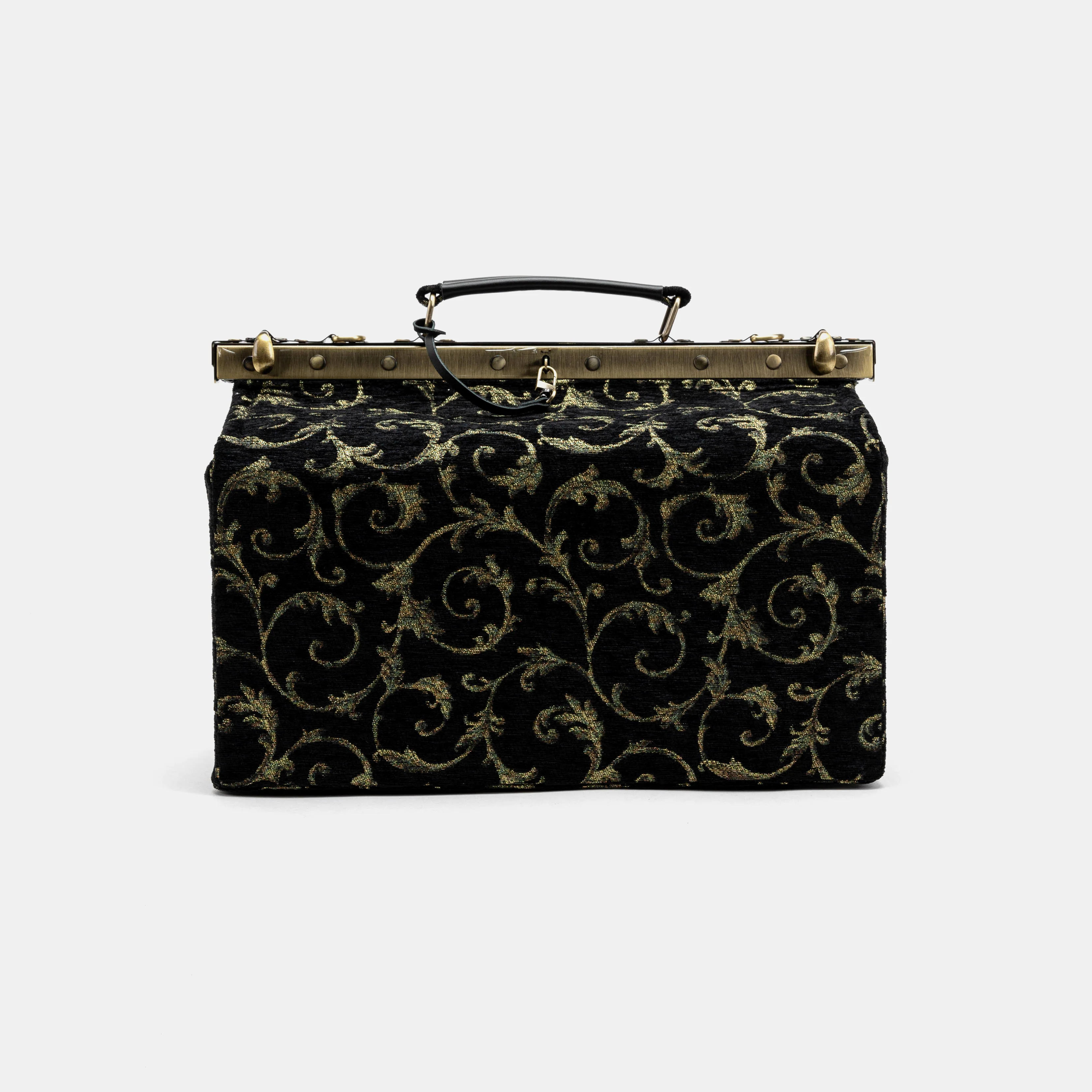 Vintage Scroll Black Green Genevieve Carpet Gladstone Bag - Image 2