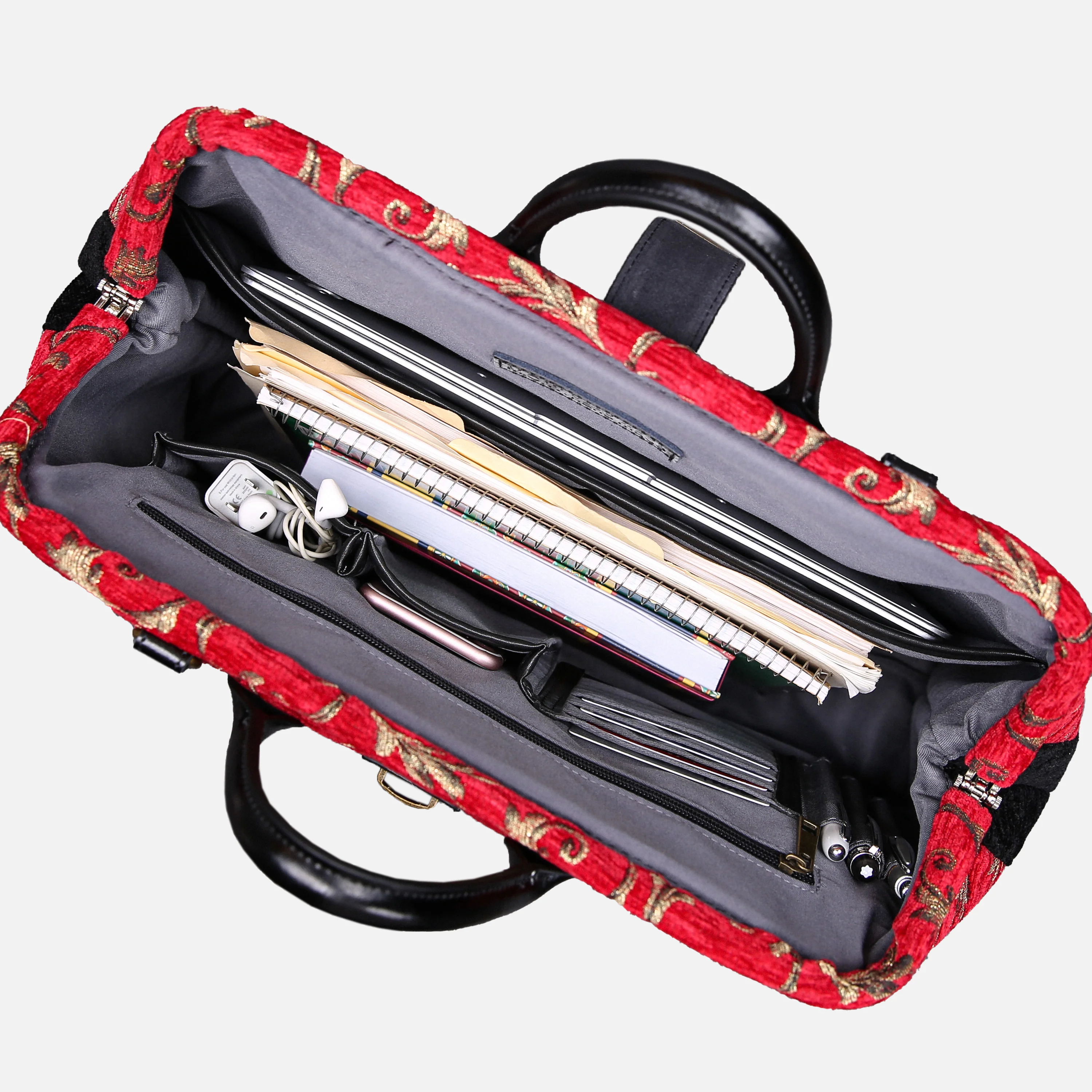 Vintage Scroll Red Laptop Work Bag - Image 6