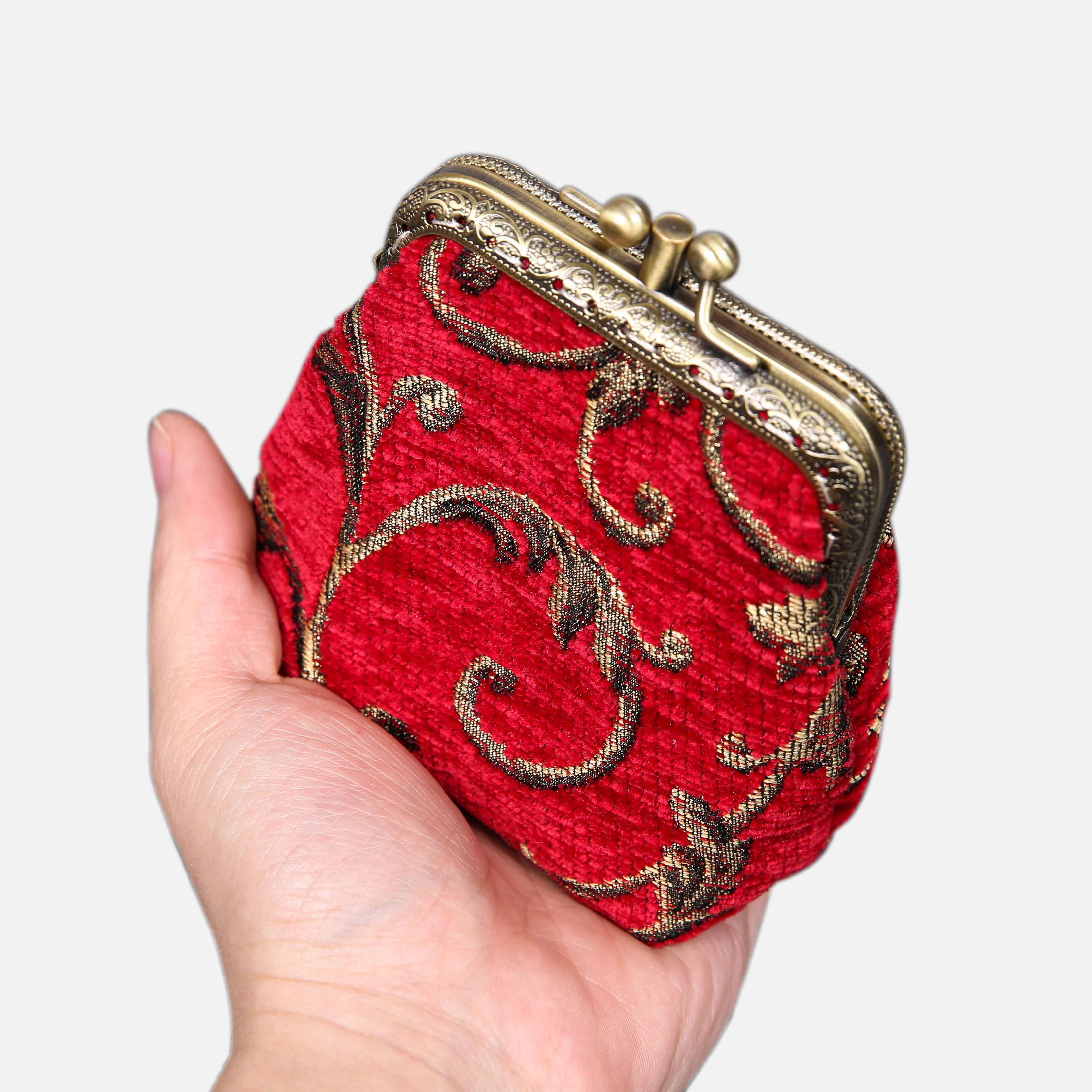 Vintage Scroll Red Double Kiss Clasp Coin Purse