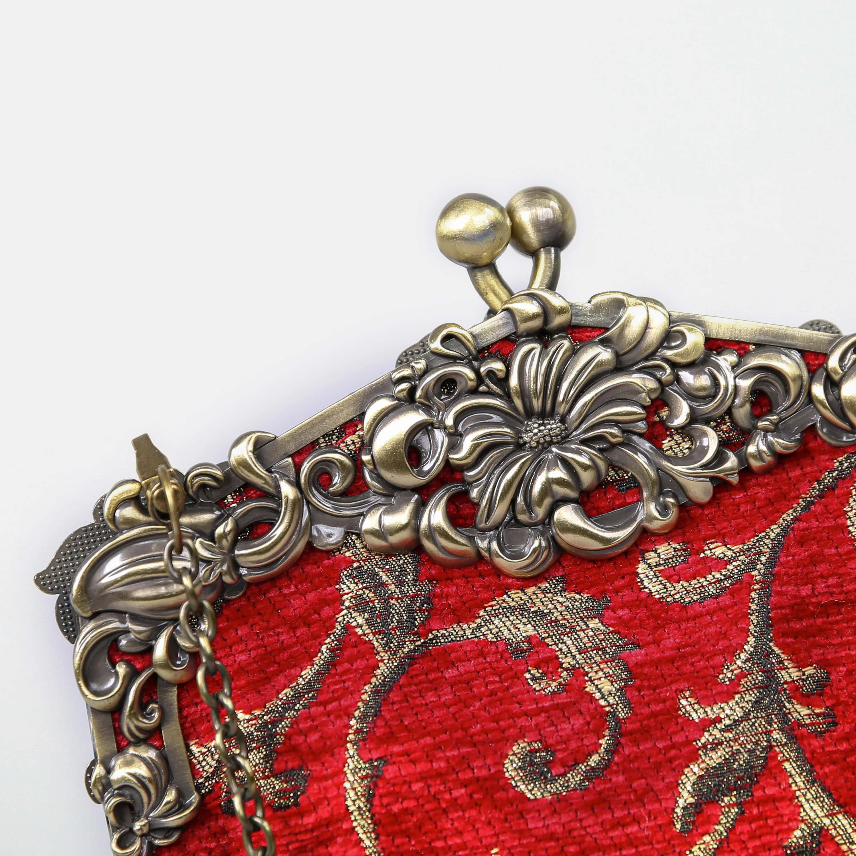 Vintage Scroll Red Chatelaine Purse Large - Image 6