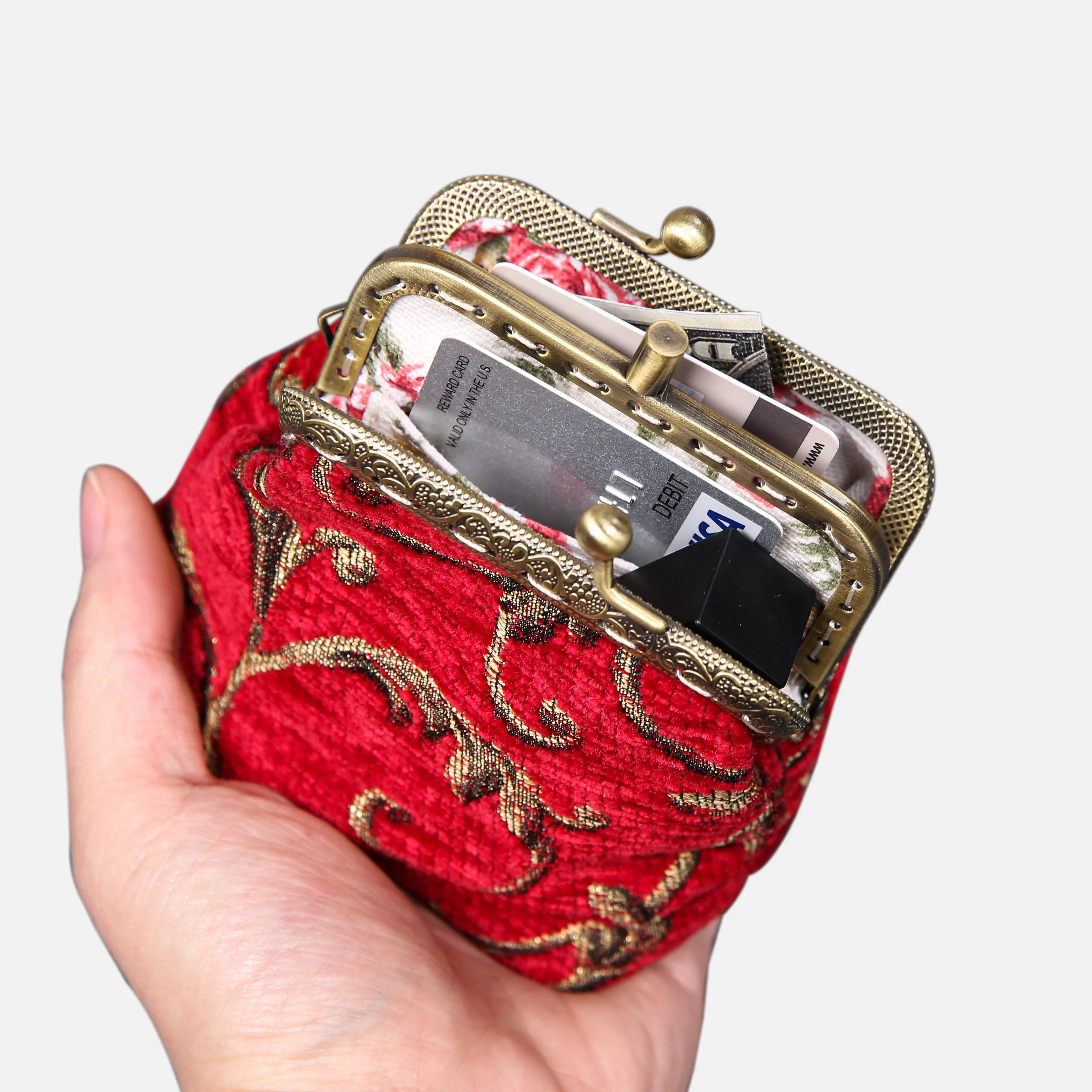 Vintage Scroll Red Double Kiss Clasp Coin Purse - Image 2