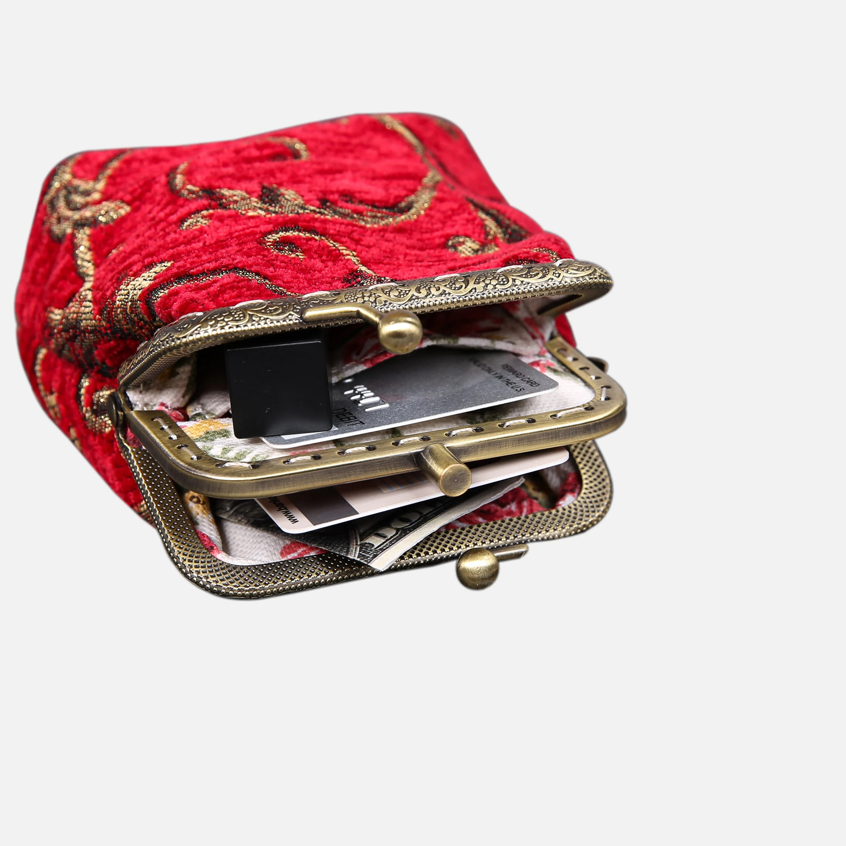 Vintage Scroll Red Double Kiss Clasp Coin Purse - Image 5