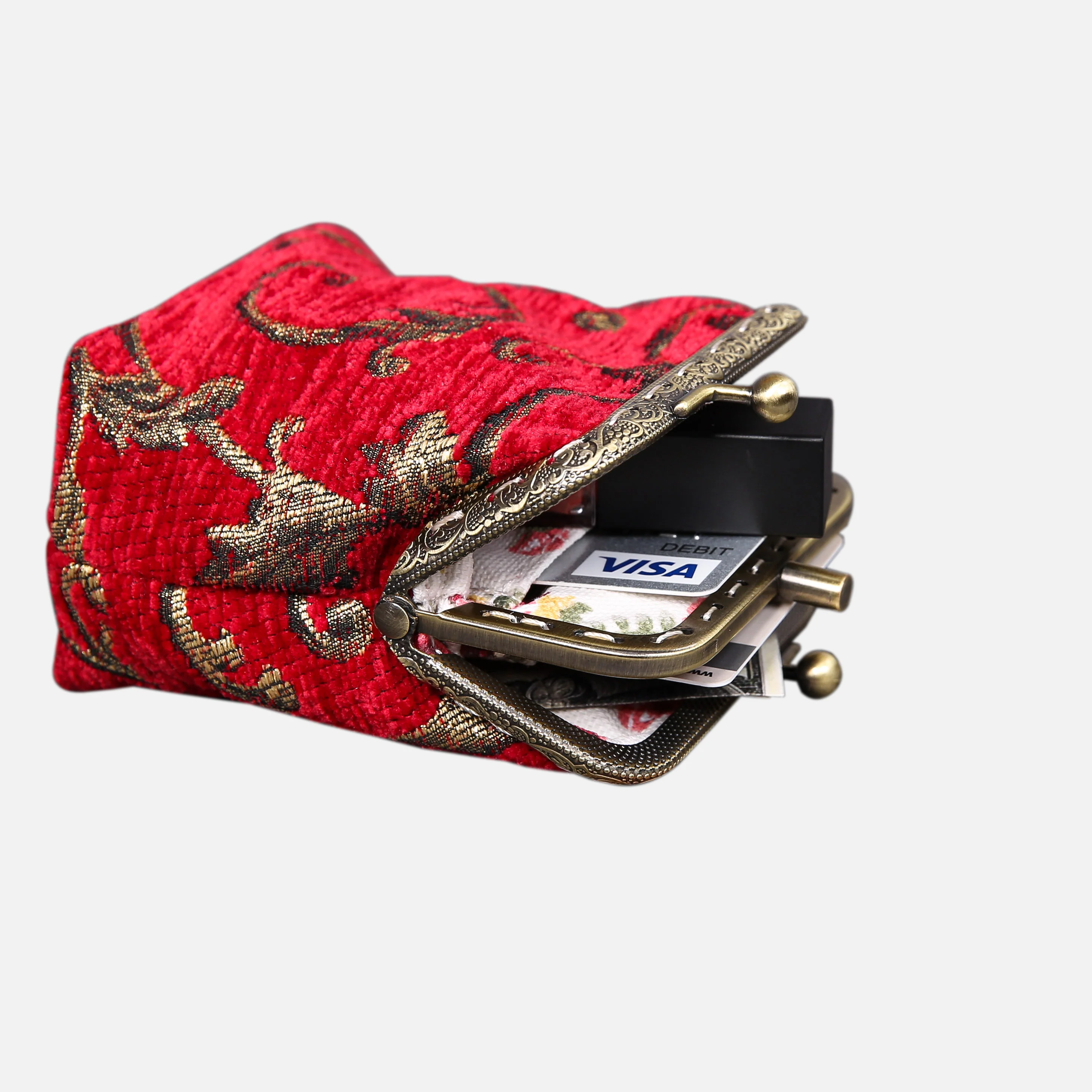 Vintage Scroll Red Double Kiss Clasp Coin Purse - Image 6