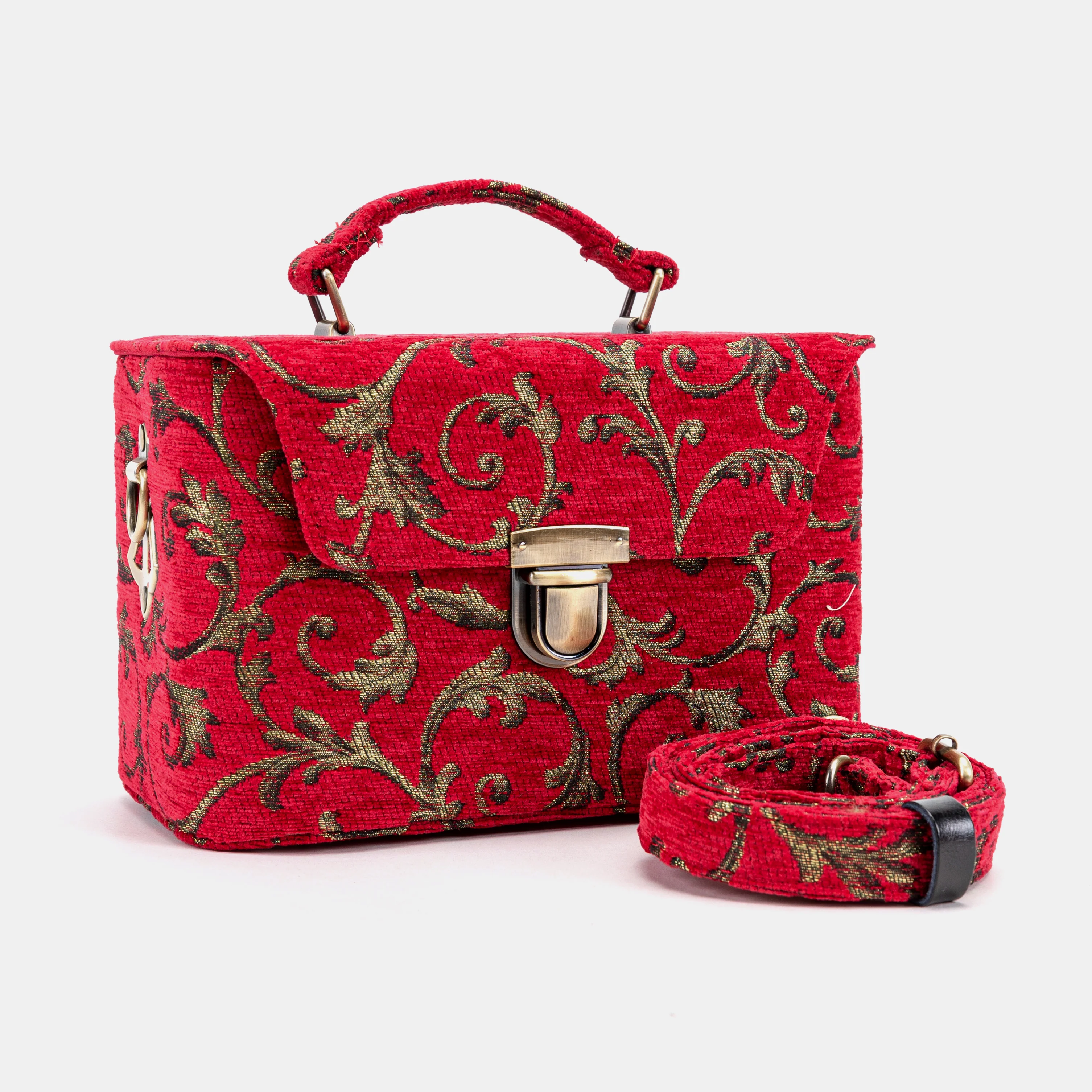 Vintage Scroll Red Clara Medium Train Case Purse