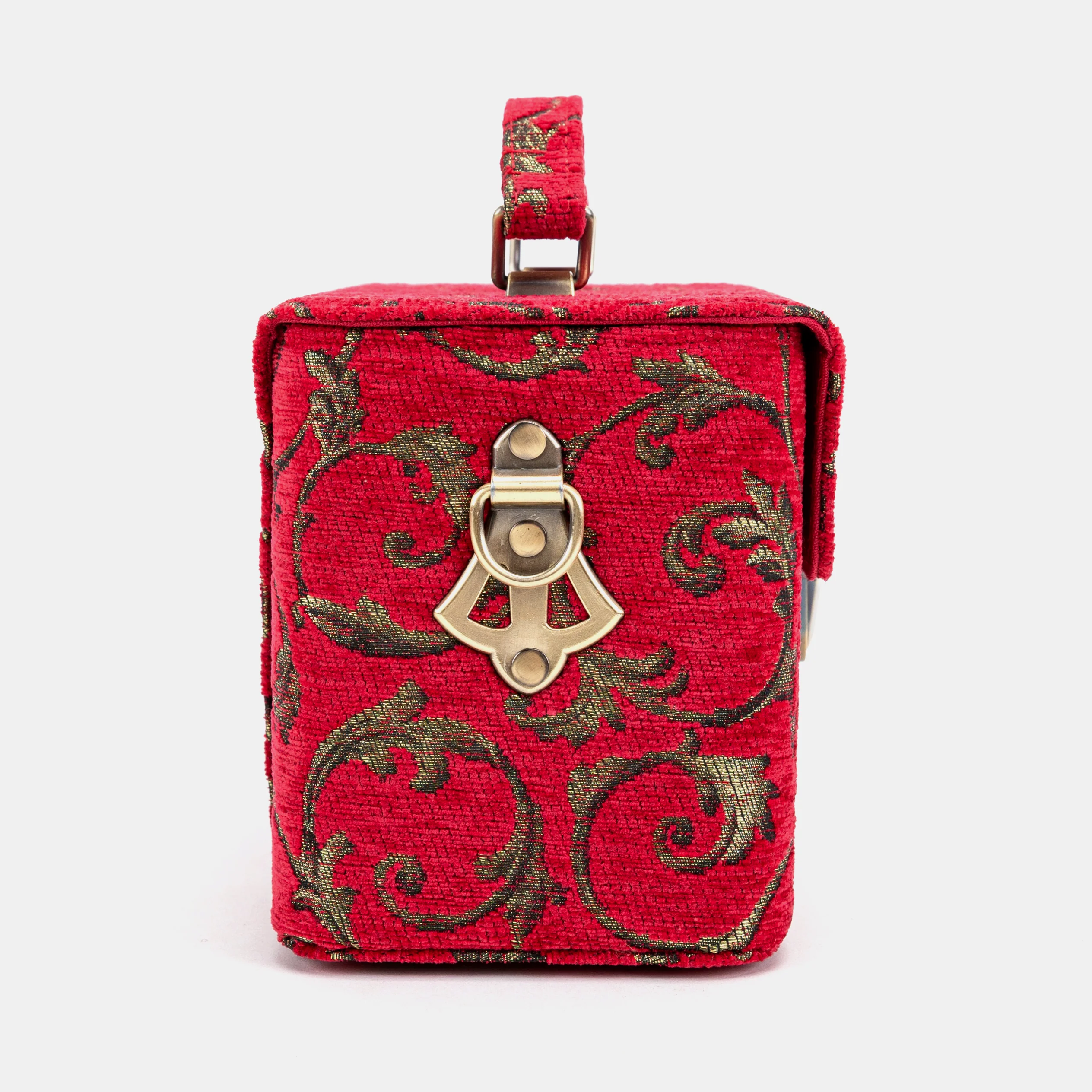 Vintage Scroll Red Clara Medium Train Case Purse - Image 5