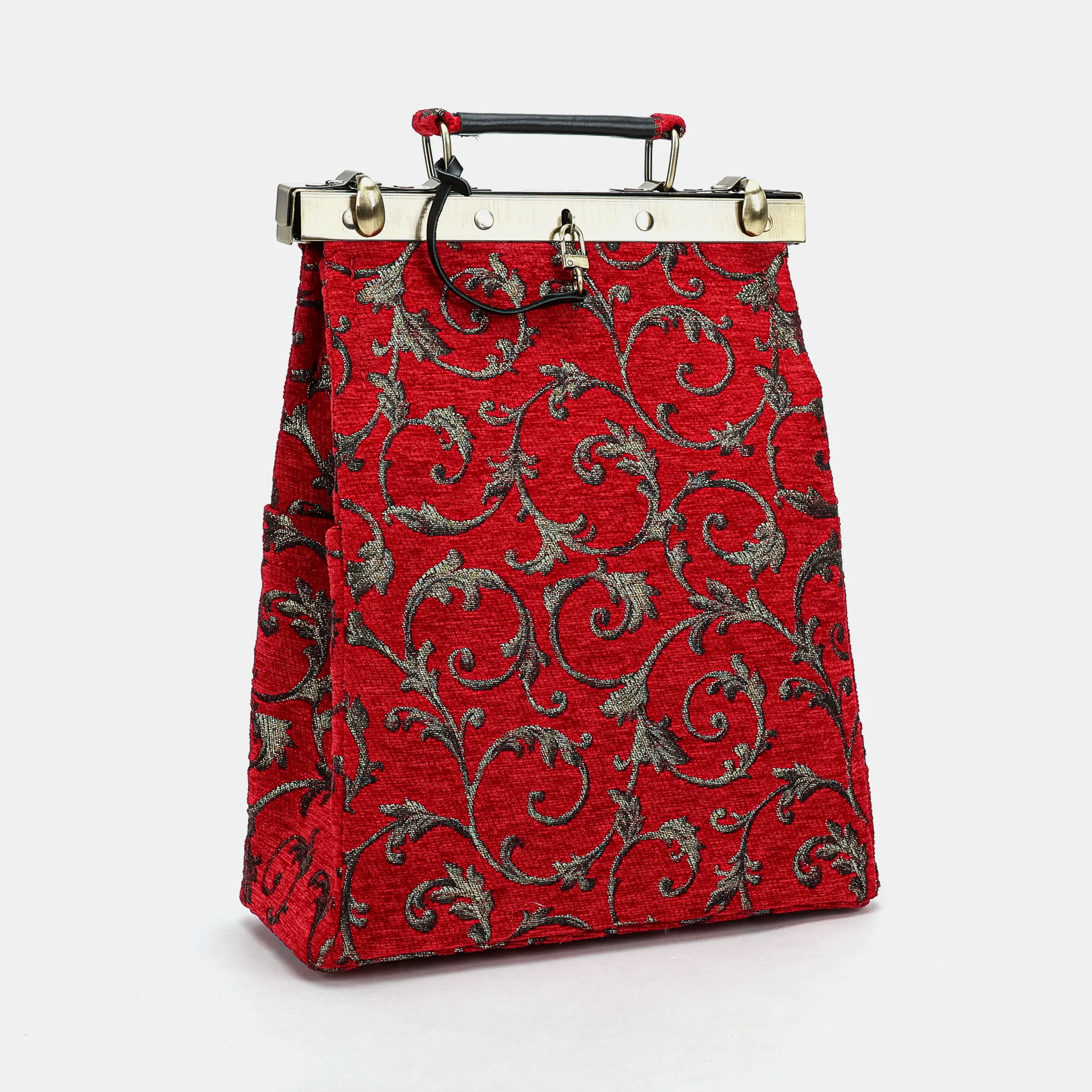 Vintage Scroll Red Helena Carpet Backpack Gladstone Bag - Image 4